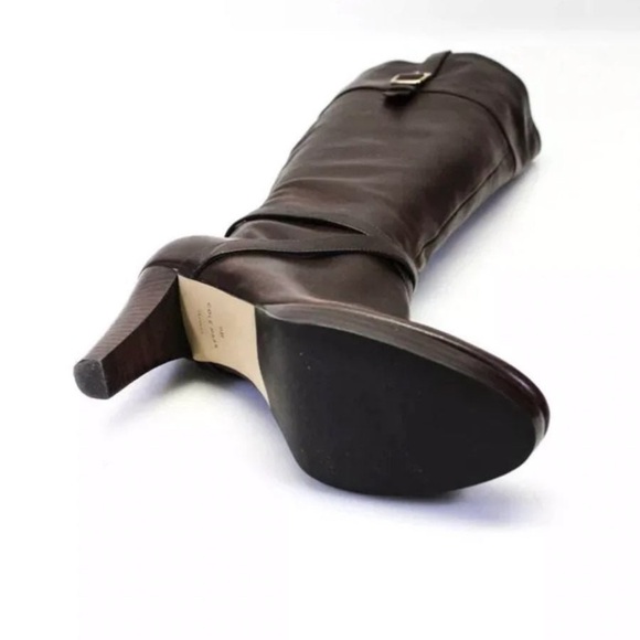 Cole Haan brown leather tall buckle round toe boots - Picture 4 of 5